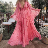 Nalani – Chiffon-Maxikleid mit V-Ausschnitt und Blumenmuster – Rosa