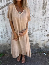 Sandra | Leinen-Kleid – Beige