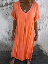 Sandra | Leinen-Kleid – Orange