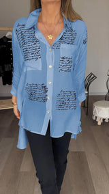 Corinne™ | Bequemes Buchdruckhemd – Blau