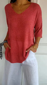 Lilly | elegantes top mit v-ausschnitt – Rot