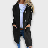 Fara – Strick-Cardigan mit Kapuze & Knopfleiste – Schwarz