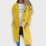 Fara – Strick-Cardigan mit Kapuze & Knopfleiste – Senfgelb