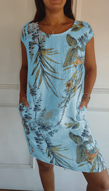 Tina | Stilvolles Blumendruck Kleid – Hellblau