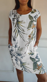 Sharon | Rundhals Kleid – Weiß 1