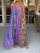 Catherine™ - Lässiges V-Ausschnitt Farbblock Druck Trägerkleid – Lila