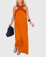 Frederikke – Elegantes Maxikleid Mit Gekreuztem Ausschnitt – Orange