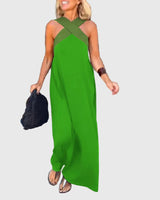 Frederikke – Elegantes Maxikleid Mit Gekreuztem Ausschnitt – Grün