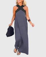 Frederikke – Elegantes Maxikleid Mit Gekreuztem Ausschnitt – Grau