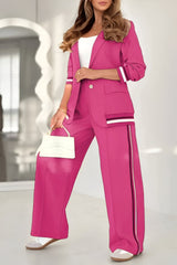Damenanzug – Elegantes Zweiteiler-Set mit Blazer und weiter Hose – Rosa