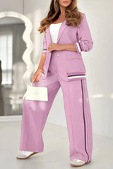Damenanzug – Elegantes Zweiteiler-Set mit Blazer und weiter Hose – Hellrosa