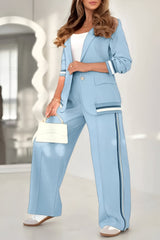 Damenanzug – Elegantes Zweiteiler-Set mit Blazer und weiter Hose – Blau