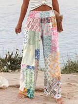 Kayleigh | Bunte Blumen-Patchwork Weitbeinige Hose – Mehrfarbig