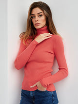 Klassischer Rollkragenpullover für Damen | Lässig – Wassermelonenrot