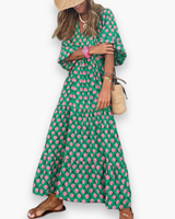 Damen Boho Maxikleid für Sommer | Vielseitiges Freizeitkleid – Grünblättrig