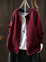 DIE ISOLDE | TEXTURIERTER CARDIGAN – Bordeauxrot