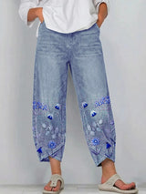 Giada - Bedruckte Relaxed-Fit-Jeans – Blau