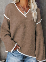 Ginny – Lässiger Pullover Mit Langen Ärmeln Und V-Ausschnitt – Braun