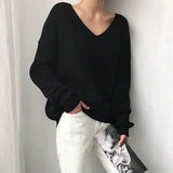 Chunky V-Ausschnitt Strickpullover – Schwarz