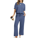 Shirona - Lässiges Oberteil Und Hose Zweiteiliges Set – Marineblau