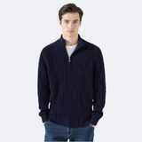 Lukas | Klassischer Strickpullover mit Half-Zip – Blau