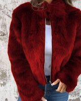 Arbel - Elegante Jacke Mit Stehkragen Aus Fell – Rot
