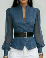 Vessa – Jeans-Top Mit Lappen ärmeln – Blau