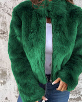 Arbel - Elegante Jacke Mit Stehkragen Aus Fell – Grün