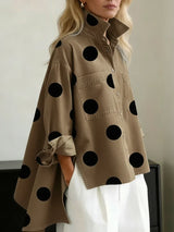 Ranulya - Elegantes Kunstvoll Bedrucktes Oberteil Mit Polka Dot Muster – Khaki