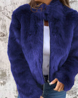Arbel - Elegante Jacke Mit Stehkragen Aus Fell – Blau
