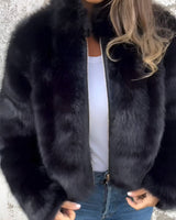 Arbel - Elegante Jacke Mit Stehkragen Aus Fell – Schwarz