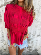 Silvia | Faltenbluse mit Knopfverschluss – Rot