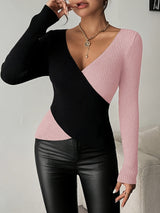 Rachel – V-Ausschnitt Strickbluse Mit Oberteil – Rosa