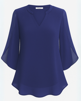 Damen Elegante V-Ausschnitt Bluse | 3/4 Ärmel – Blau
