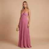 Nancy - Faltenrock Halter Cut-Out Maxikleid – Rosa