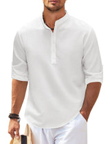 Michael - Legeres Sommerhemd ohne Kragen - Sommer-Chic – Weiß