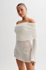 Damen Kleid | kurze Ausführung mit off-shoulder Ausschnitt – Weiß