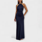 Lagune - Slinky Halter Maxi Dress – Marineblau