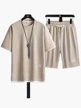 Herren-Freizeitset mit Kurzarmhemd und Shorts – Beige