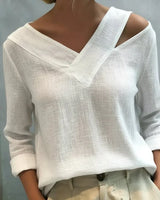 Calira - Schulterfreies Soft-Touch-Top mit V-Ausschnitt – Weiß
