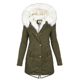 Winterjacke Damen Lang Mit Kapuze | Parka Mit Reißverschluss und Kordelzug – Grün