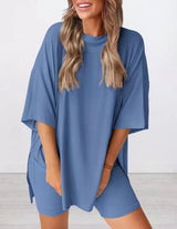 Rikke - Kurzen Ärmeln Zweiteiliges Set – Blau