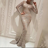 Elegantes Meerjungfrauen-Kleid Mit Pailletten Langarm Für Frauen | Maxi – Gold