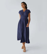 Wilhelmine – Elegantes Wickelkleid Mit Hoher Taille – Dunkelblau