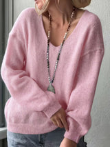 Yalitan – Langarmpullover mit V-Ausschnitt – Rosa