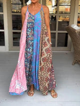 Catherine™ - Lässiges V-Ausschnitt Farbblock Druck Trägerkleid – Blau