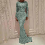 Elegantes Meerjungfrauen-Kleid Mit Pailletten Langarm Für Frauen | Maxi – Grün