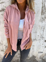 Tova – Stilvolle Cordjacke mit Reißverschluss – Rosa