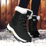 Winterschuhe Damen| Mit Schnürung Und Runder Kappe Stiefel – Schwarz