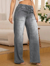Verstellbare Kordelzug Taille Weite Bein Jeans für Frauen – Grau